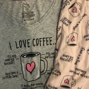 i love coffee pj set: soft tee and capri bottom ☕️